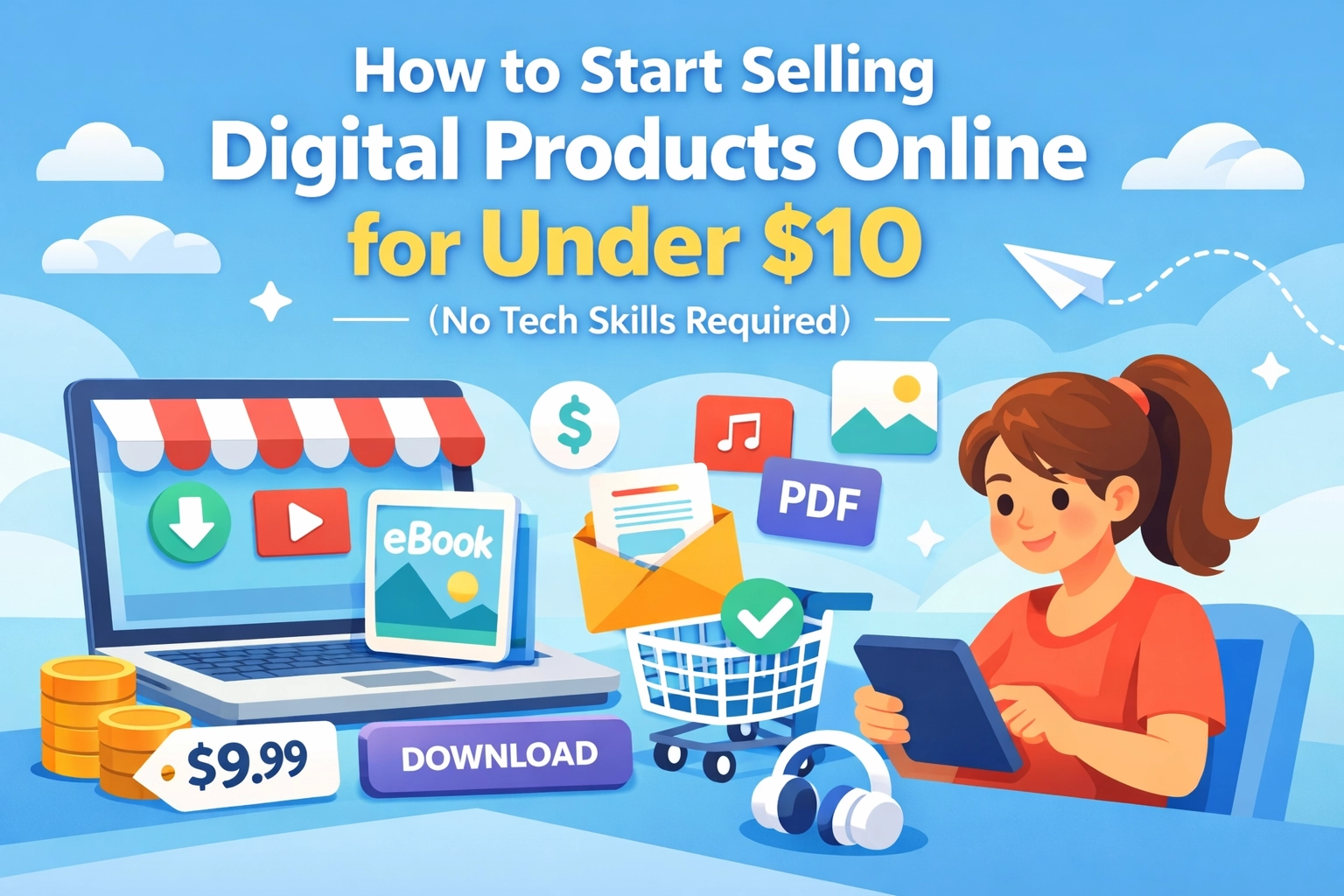 You are currently viewing How to Start Selling Digital Products Online for Under $10 (No Tech Skills Required)